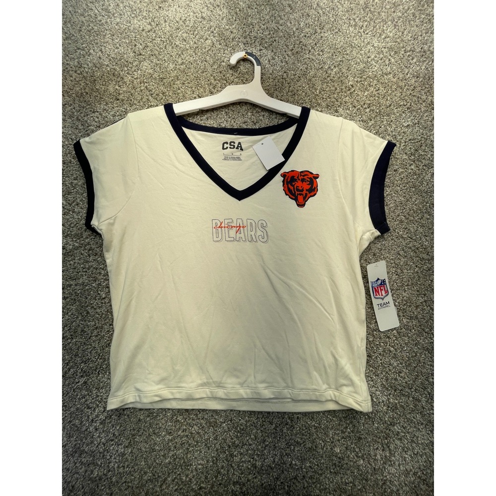 CSA Chicago Bears V-Neck T-Shirt Women L Cream NEW NFL Team Apparel